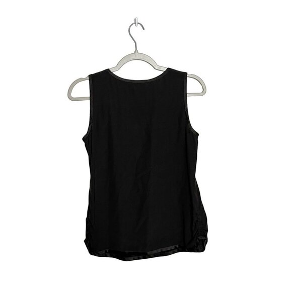 Eileen Fisher Top Silk Blend Charmeouse Scoop Neck Ruched Side Tank Black XS - Picture 2 of 5